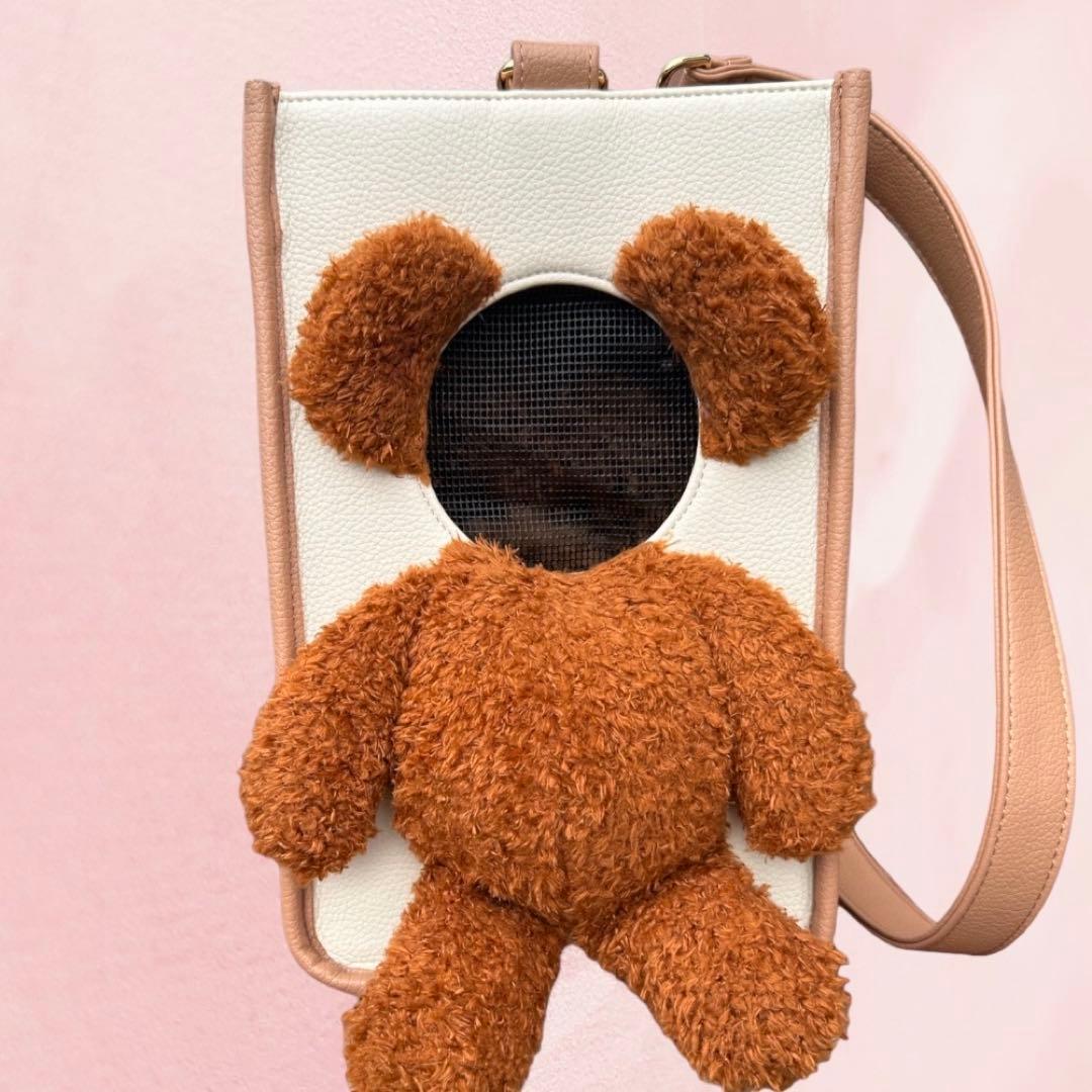 大人気！顔出しぬいぐるみ　ペットキャリーバッグ　ベージュ