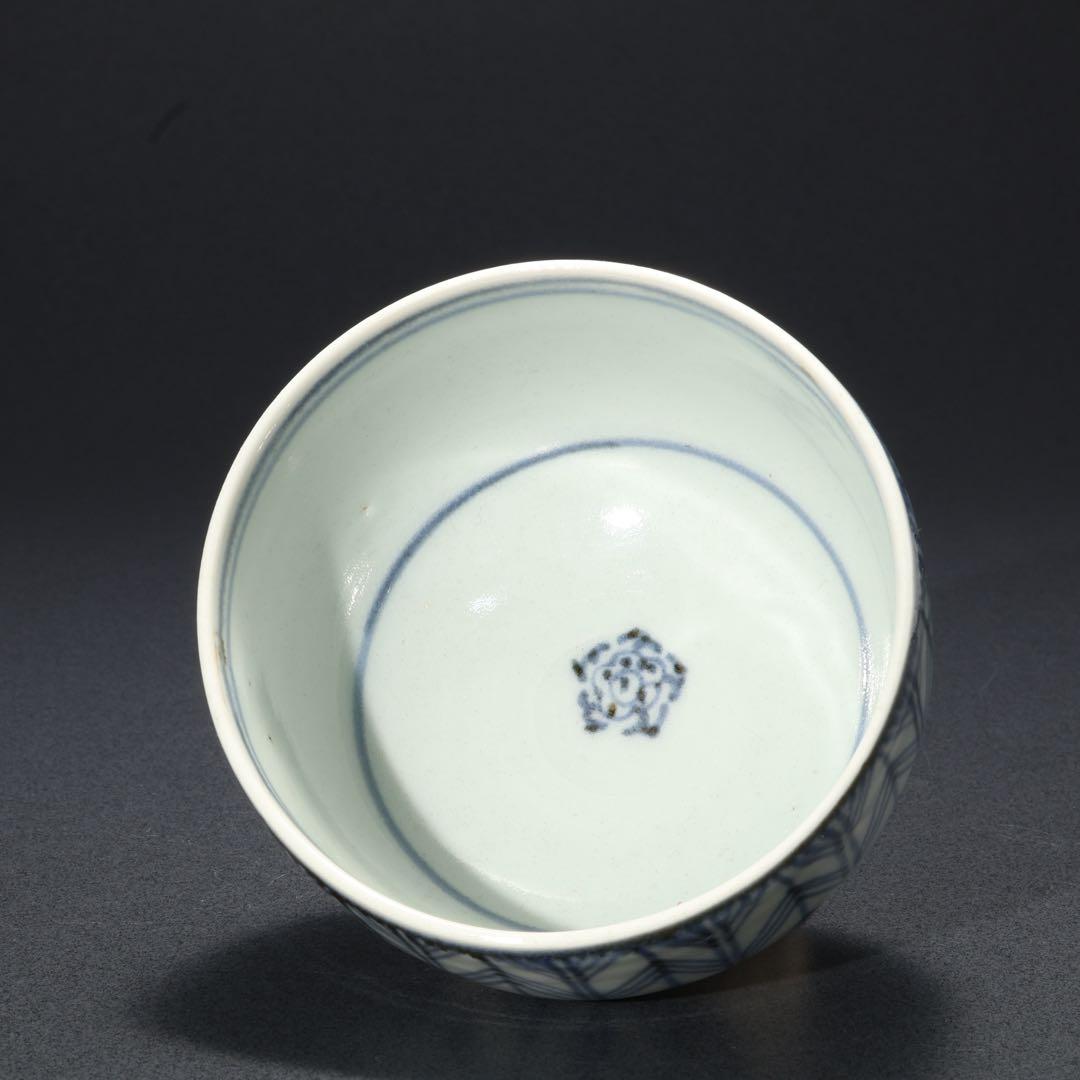 古伊万里　ころ茶碗　染付矢羽　骨董　R1378w2B3